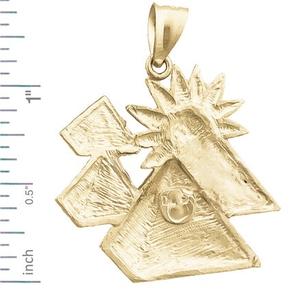14K Gold 28MM Egyptian Pyramids with Sun Pendant