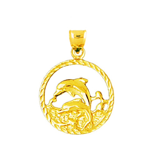 14K Gold Dolphins Encircled Charm