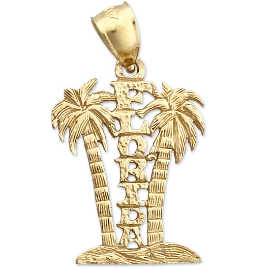 14K Gold Florida with Palm Trees Charm