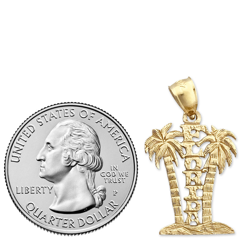 14K Gold Florida with Palm Trees Charm