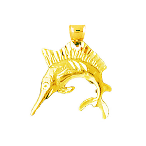 14K Gold 3D Sailfish Charm
