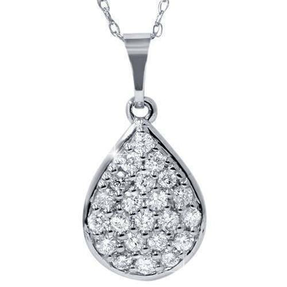 1/2ct Diamond Pave Diamond Pear Shape Cluster Pendant 14K White Gold 3/4 Tall"