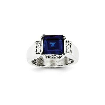 Diamond u0026 Created 8x8mm Princess Cut Sapphire Ring 14K White Gold Fine Jewelry