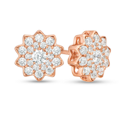 1/2 CT. REAL Diamond Flower Stud Earrings in 8K/10K Yellow White or Rose Gold