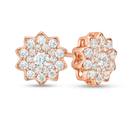 1/2 CT. REAL Diamond Flower Stud Earrings in 8K/10K Yellow White or Rose Gold