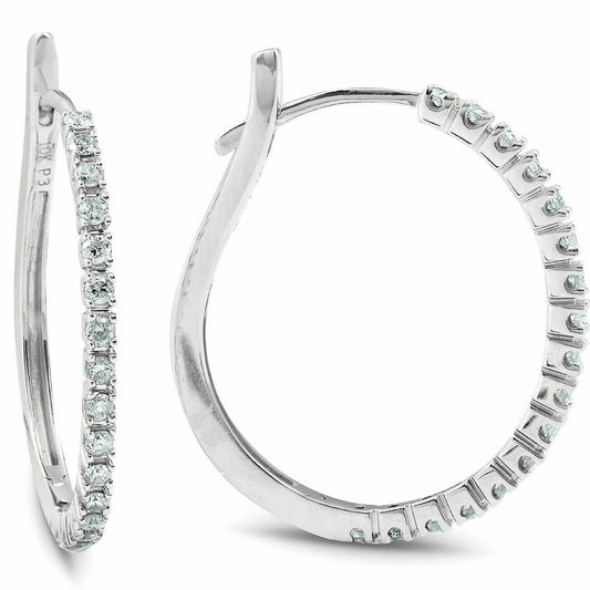 1/2 ct Diamond Hoops 8k White Gold 1 Tall Womens Earrings"