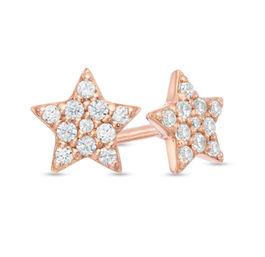 1/8 CT. T.W. Diamond Dainty Star Stud Earrings in 14K Rose Yellow or White Gold