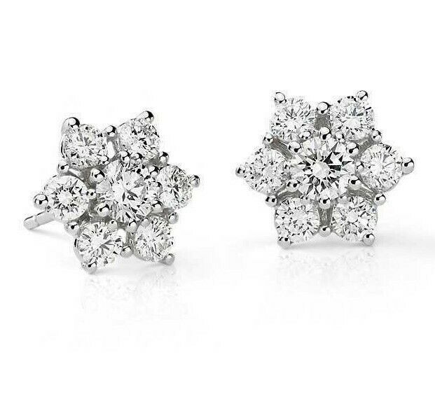 Floral Flower Design Real Diamond Stud Earrings in 14k Gold (1 1/2 ct. tw.)
