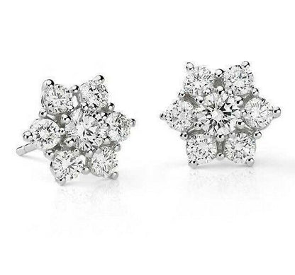 Floral Flower Design Real Diamond Stud Earrings in 14k Gold (1 1/2 ct. tw.)