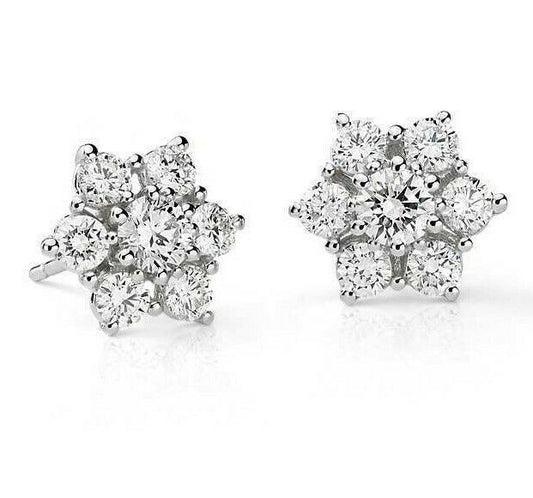 Floral Flower Design Real Diamond Stud Earrings in 14k Gold (1 1/2 ct. tw.)