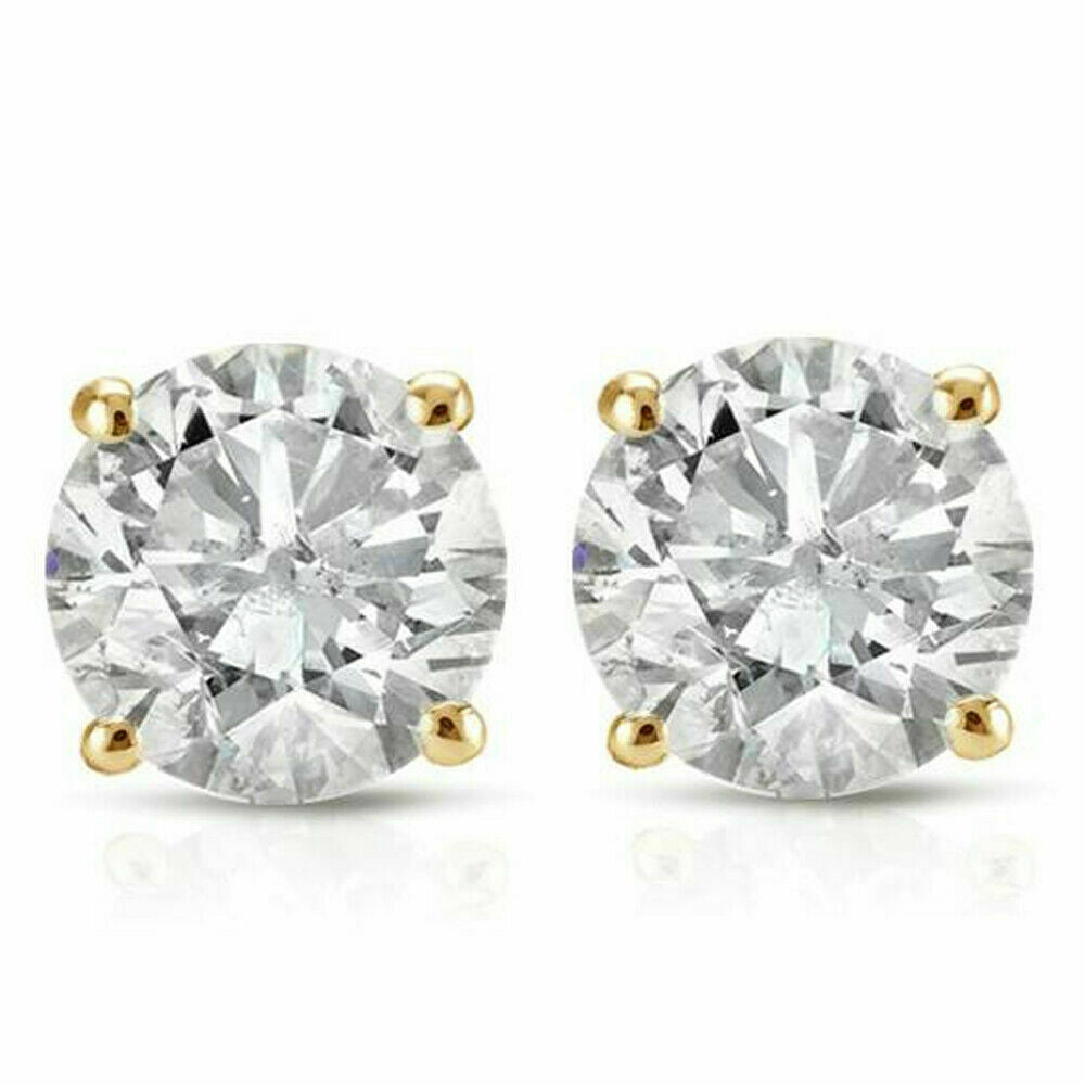 1.0 Ct. Round Brilliant Cut Natural Clarity Enhanced Diamond Stud Earrings In 14K Gold
