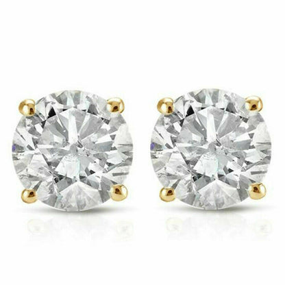 1.0 Ct. Round Brilliant Cut Natural Clarity Enhanced Diamond Stud Earrings In 14K Gold