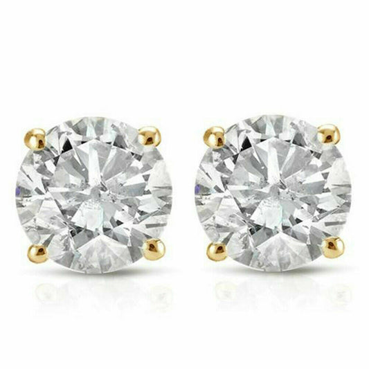 1.0 Ct. Round Brilliant Cut Natural Clarity Enhanced Diamond Stud Earrings In 14K Gold