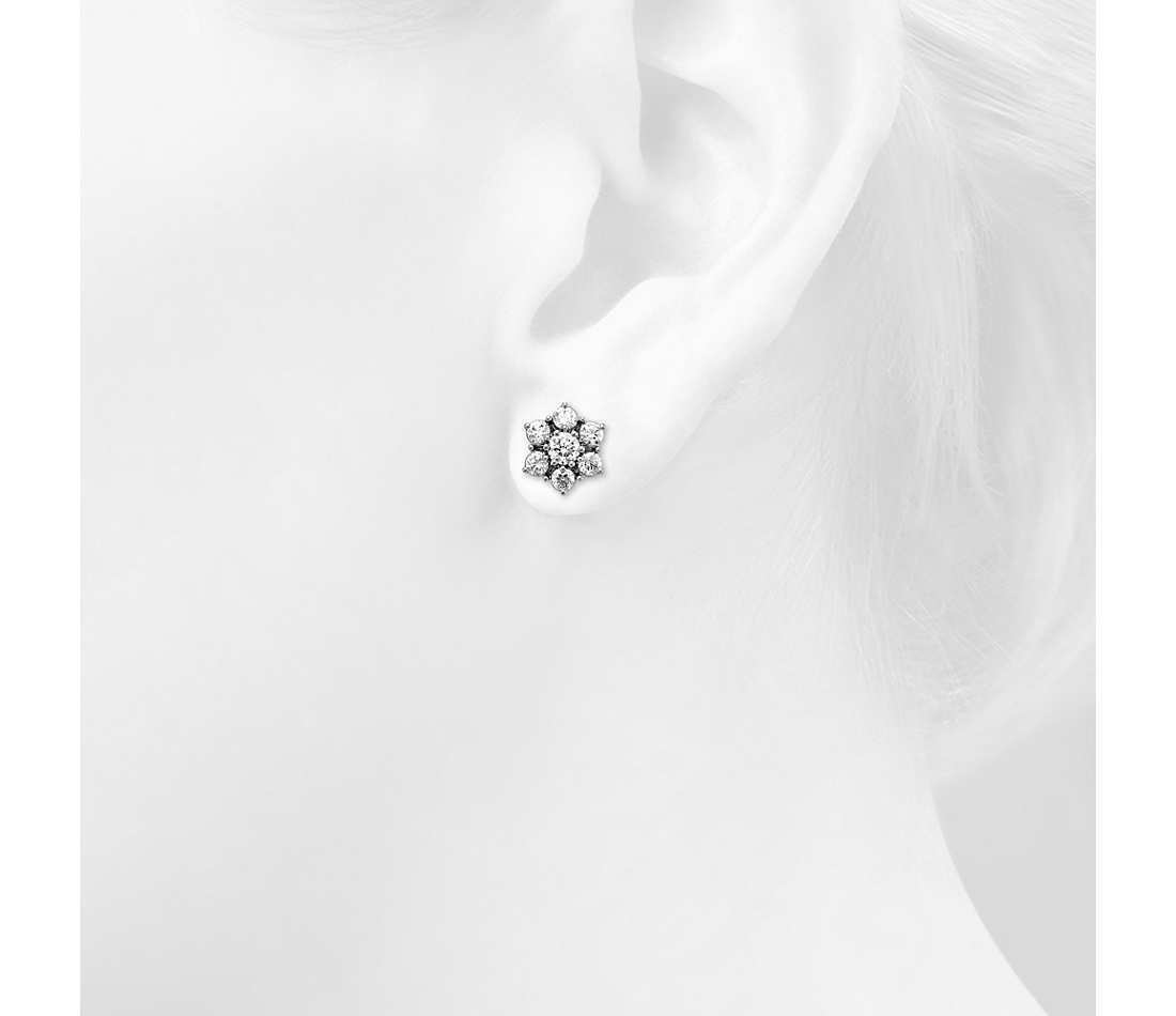 Floral Flower Design Real Diamond Stud Earrings in 14k Gold (1 1/2 ct. tw.)