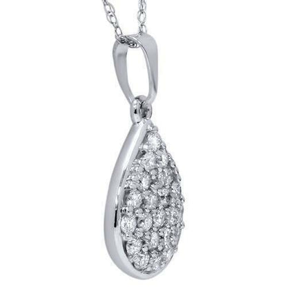 1/2ct Diamond Pave Diamond Pear Shape Cluster Pendant 14K White Gold 3/4 Tall"