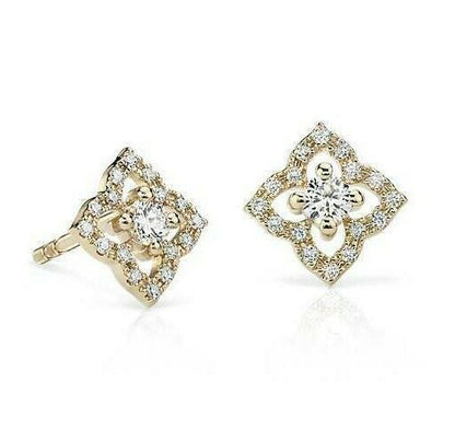 1/4Ct Petite REAL Diamond Floral Stud Earrings in 14k White Yellow or Rose Gold