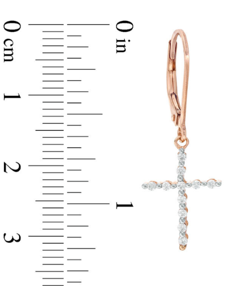 1/4 CT Diamond Cross Drop Earrings 14K Yellow White Rose Gold Christian Jewelry