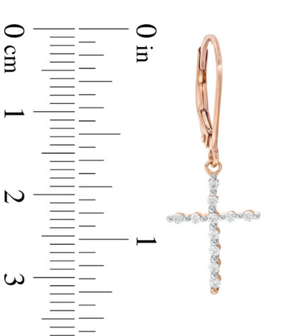 1/4 CT Diamond Cross Drop Earrings 14K Yellow White Rose Gold Christian Jewelry