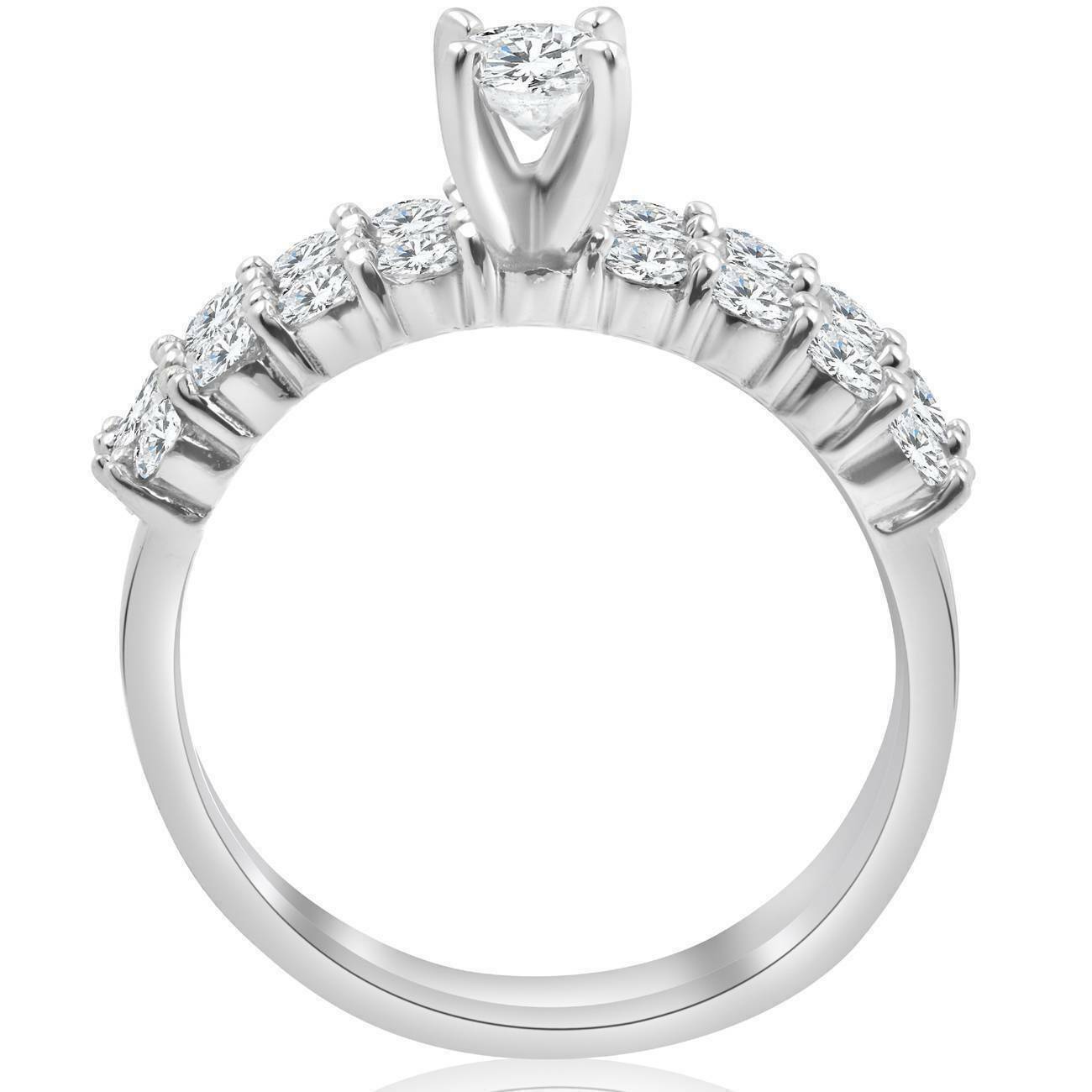 1 1/3 ct TDW Round Solitaire Diamond Engagement Ring Wedding Set 14k White Gold