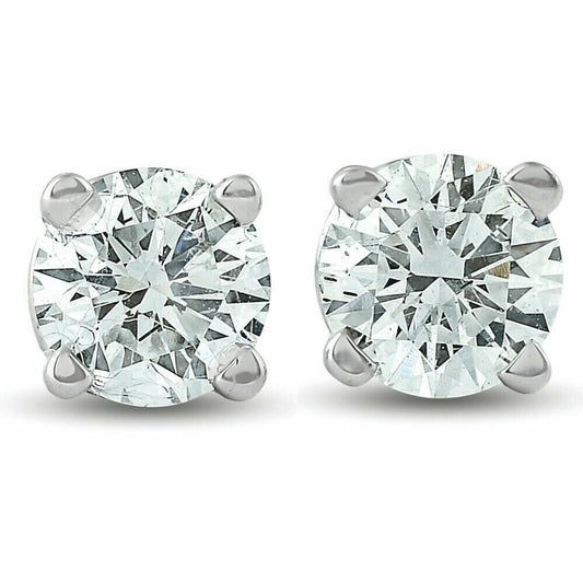 1/5ct Genuine Diamond Stud Earrings 14K White Gold (J/K Color I2/I3 Clarity)