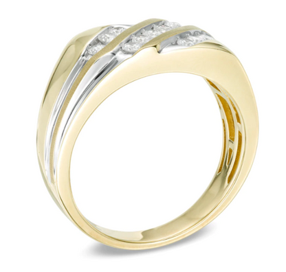 $1200 Men's 1/2 CT. T.W. Diamond Three Row Slant Band in 10K Gold