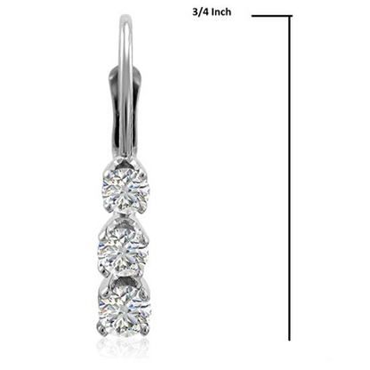 1/2ct 3 Stone Genuine Diamond Earrings 14K White Gold