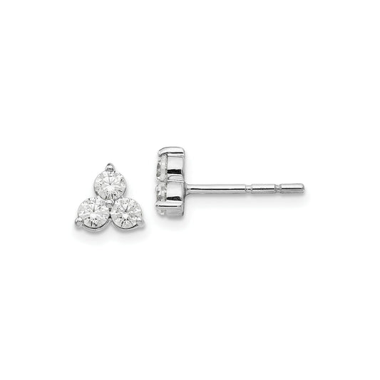 1/2 Ct. Three Stone Real Diamond Stud Earrings 14K White Gold Fine Jewelry Gift