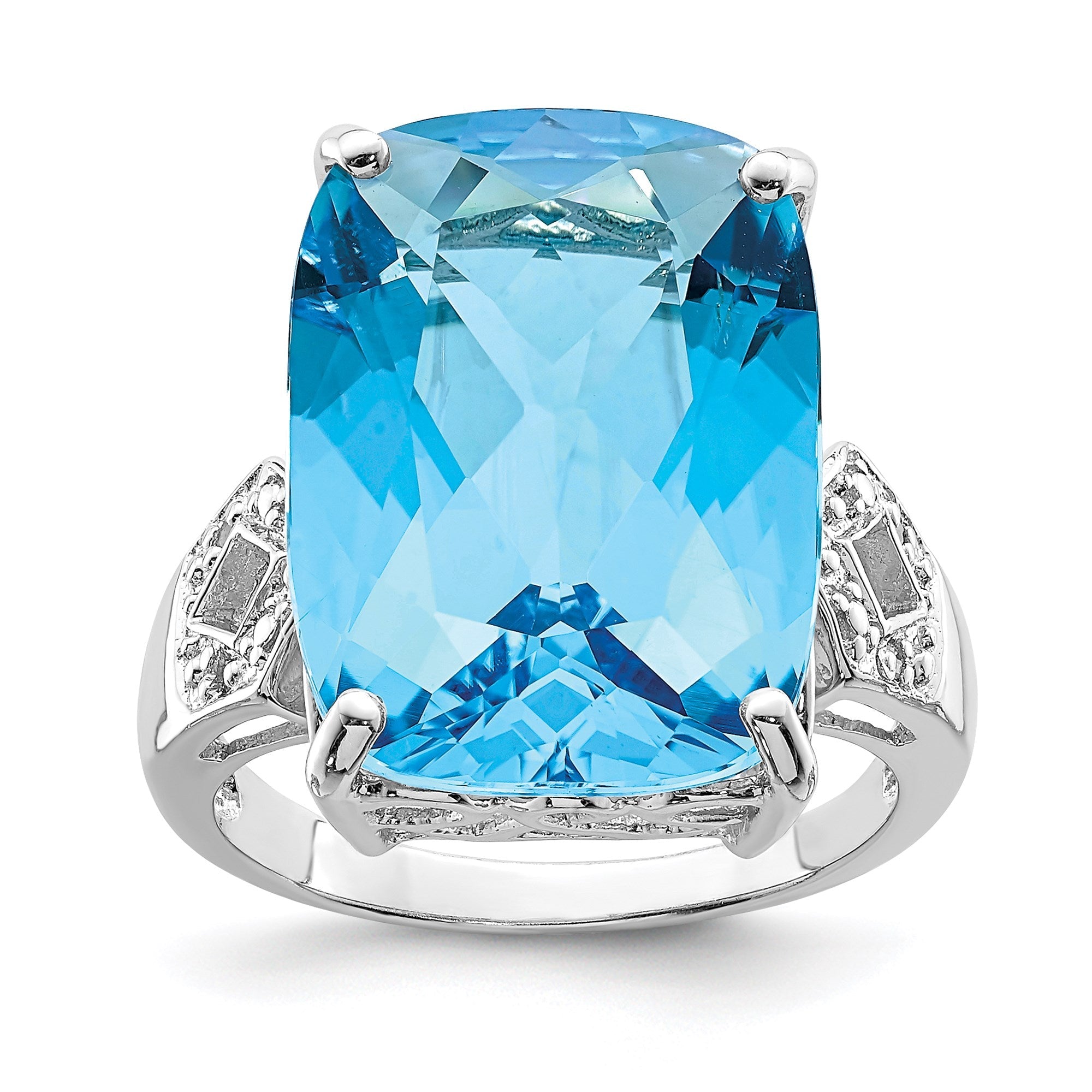 Sterling Silver Rhodium Blue Topaz u0026 Natural Diamond Gemstone Birthstone Ring Fine Jewelry Gift for Her