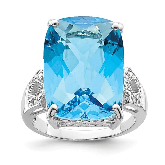 Sterling Silver Rhodium Blue Topaz u0026 Natural Diamond Gemstone Birthstone Ring Fine Jewelry Gift for Her