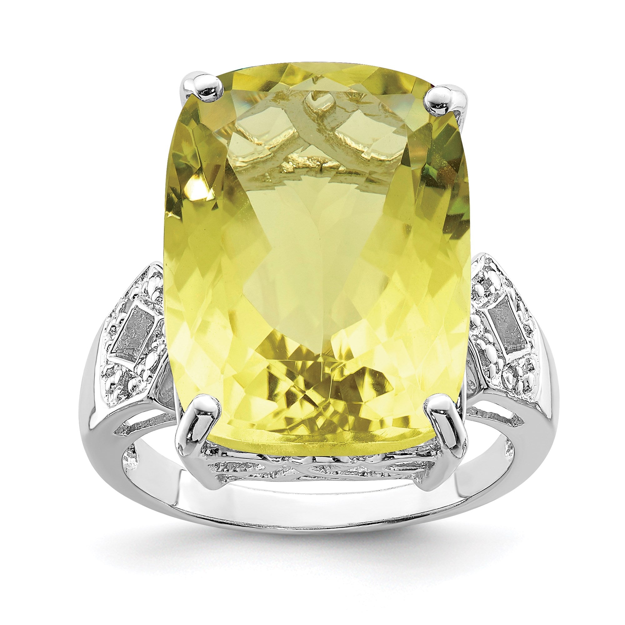 Sterling Silver Rhodium Lemon Quartz u0026 Natural Diamond Gemstone Birthstone Ring Fine Jewelry Gift for Her
