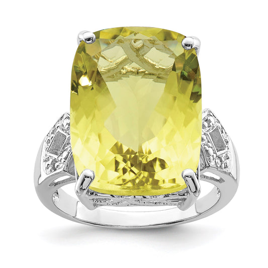 Sterling Silver Rhodium Lemon Quartz u0026 Natural Diamond Gemstone Birthstone Ring Fine Jewelry Gift for Her