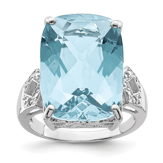 Sterling Silver Rhodium Sky Blue Topaz u0026 Natural Diamond Gemstone Birthstone Ring Fine Jewelry Gift for Her