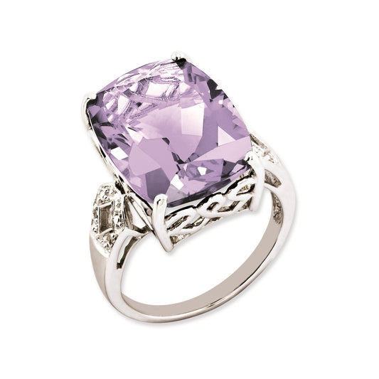 Sterling Silver 14K White Gold Plated Pink Quartz u0026 Diamond Gemstone Birthstone Ring Fine Jewelry Gift for Her