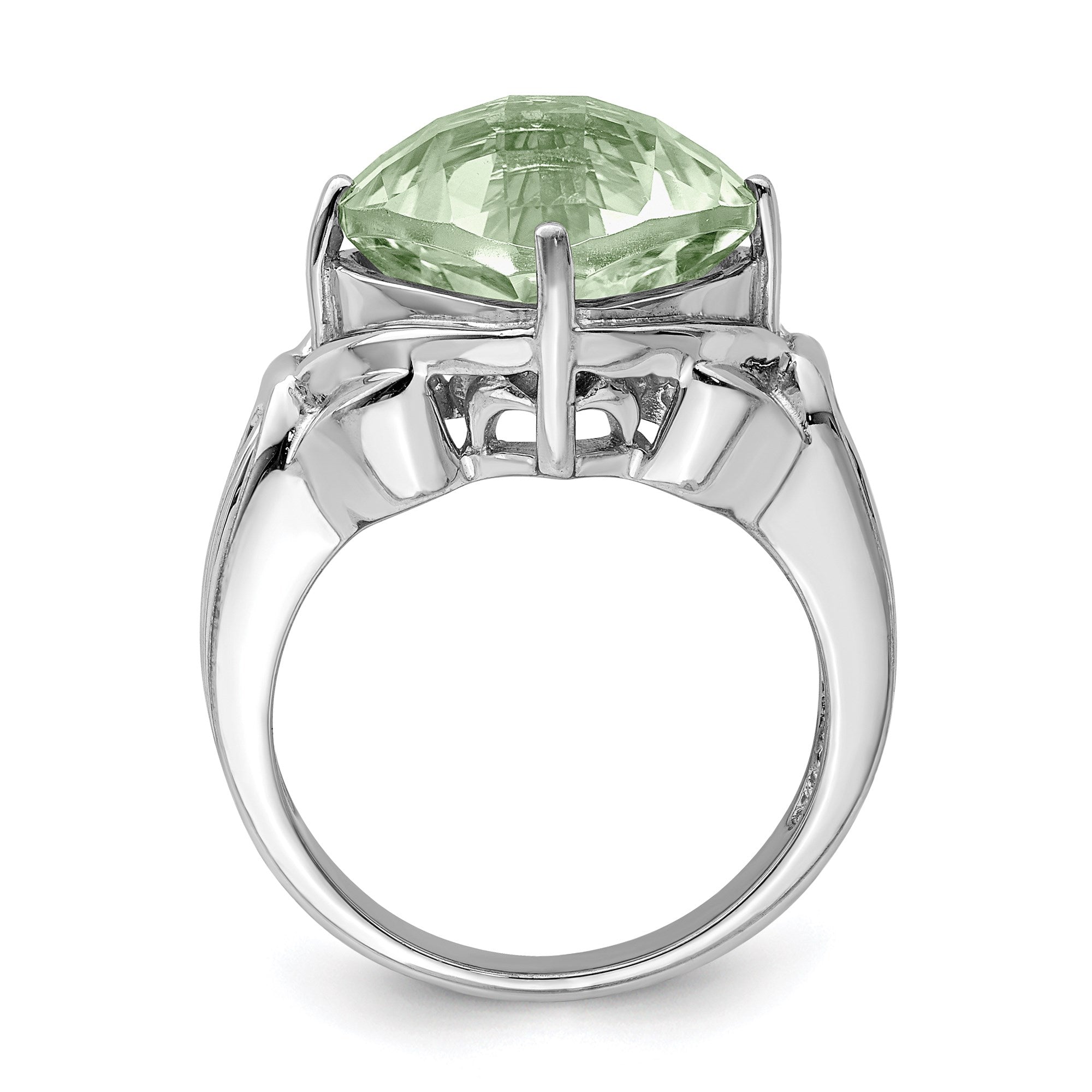 Sterling Silver Rhodium Checker-Cut Green Quartz Gemstone Birthstone Ring Fine Jewelry Gift for Her