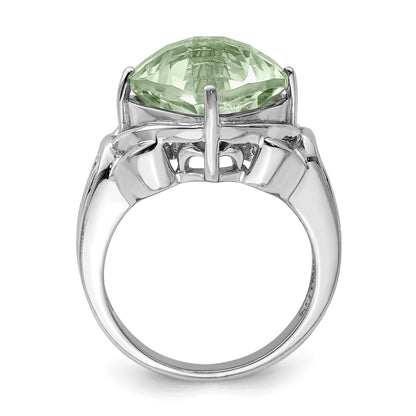 Sterling Silver Rhodium Checker-Cut Green Quartz Gemstone Birthstone Ring Fine Jewelry Gift for Her