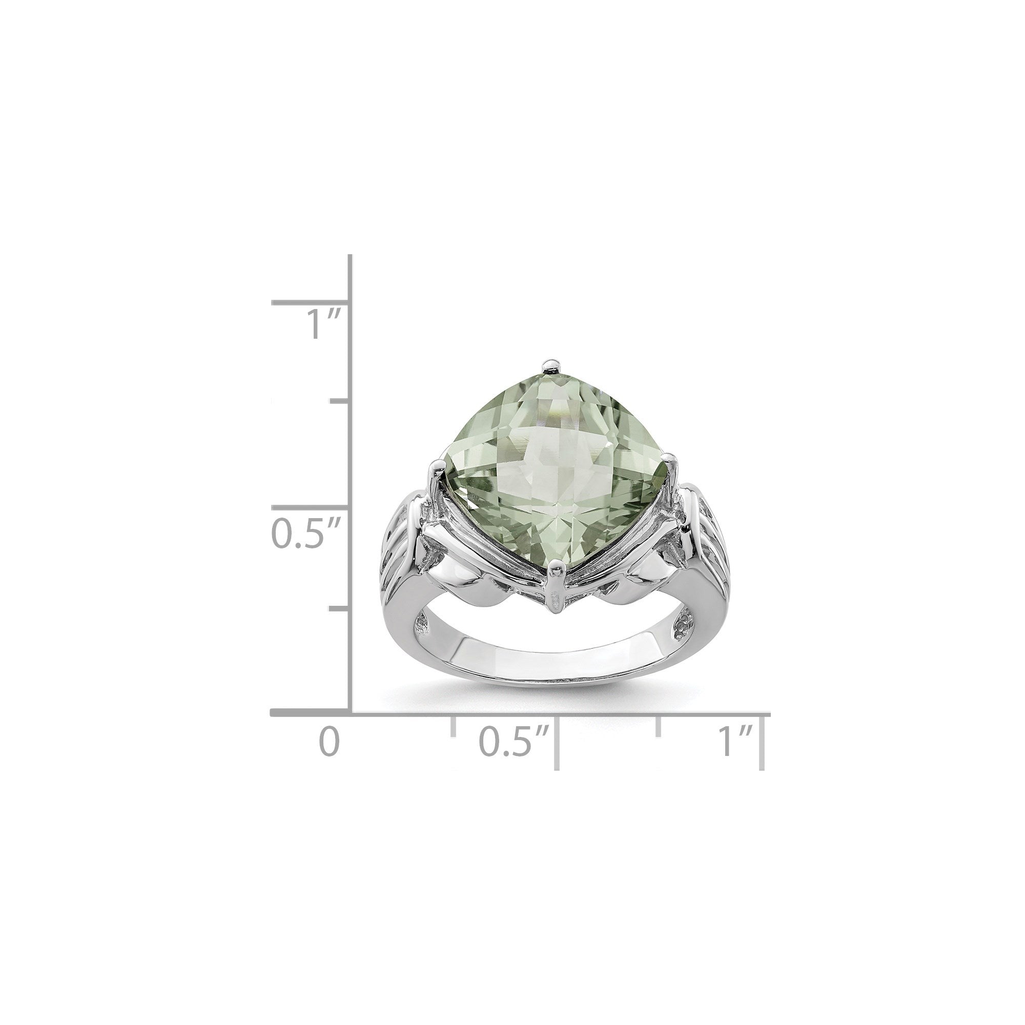 Sterling Silver Rhodium Checker-Cut Green Quartz Gemstone Birthstone Ring Fine Jewelry Gift for Her