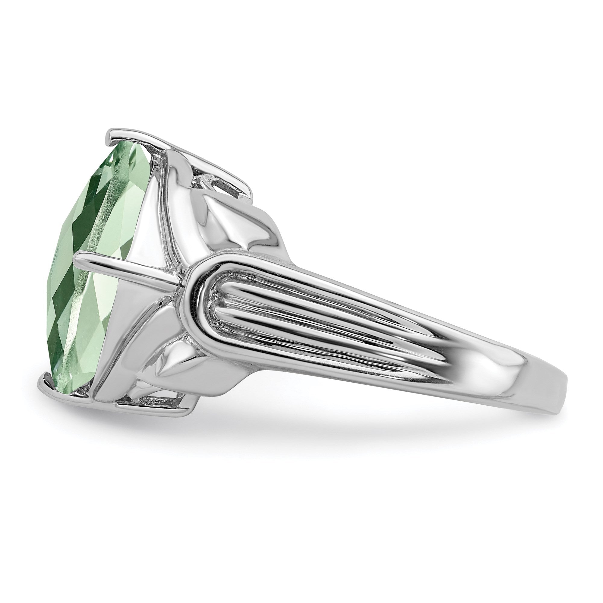 Sterling Silver Rhodium Checker-Cut Green Quartz Gemstone Birthstone Ring Fine Jewelry Gift for Her