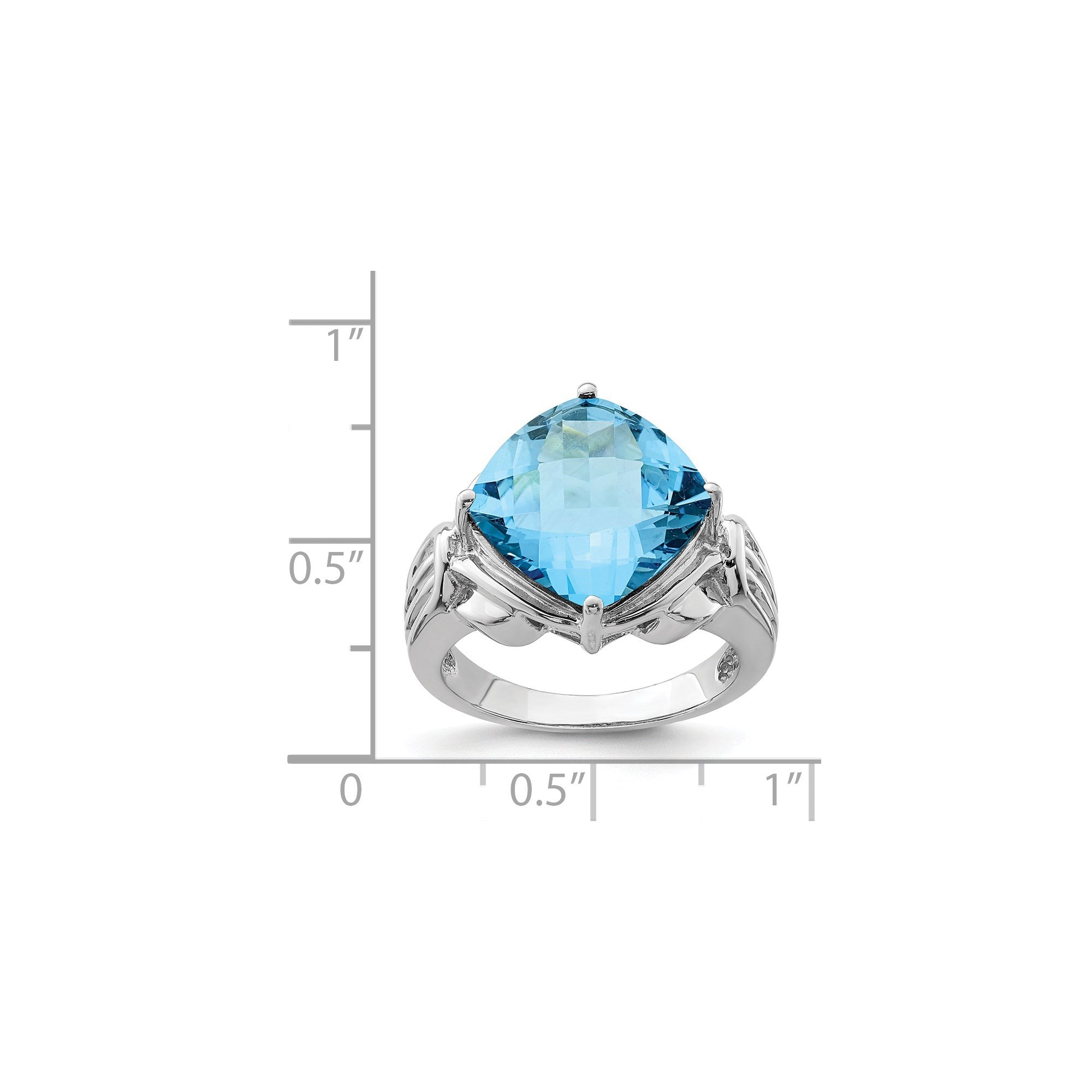 Sterling Silver Rhodium Checker-Cut Blue Topaz Gemstone Birthstone Ring Fine Jewelry Gift for Her