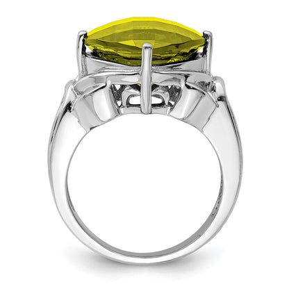Sterling Silver Rhodium Checker-Cut Lemon Quartz Gemstone Birthstone Ring Fine Jewelry Gift for Her