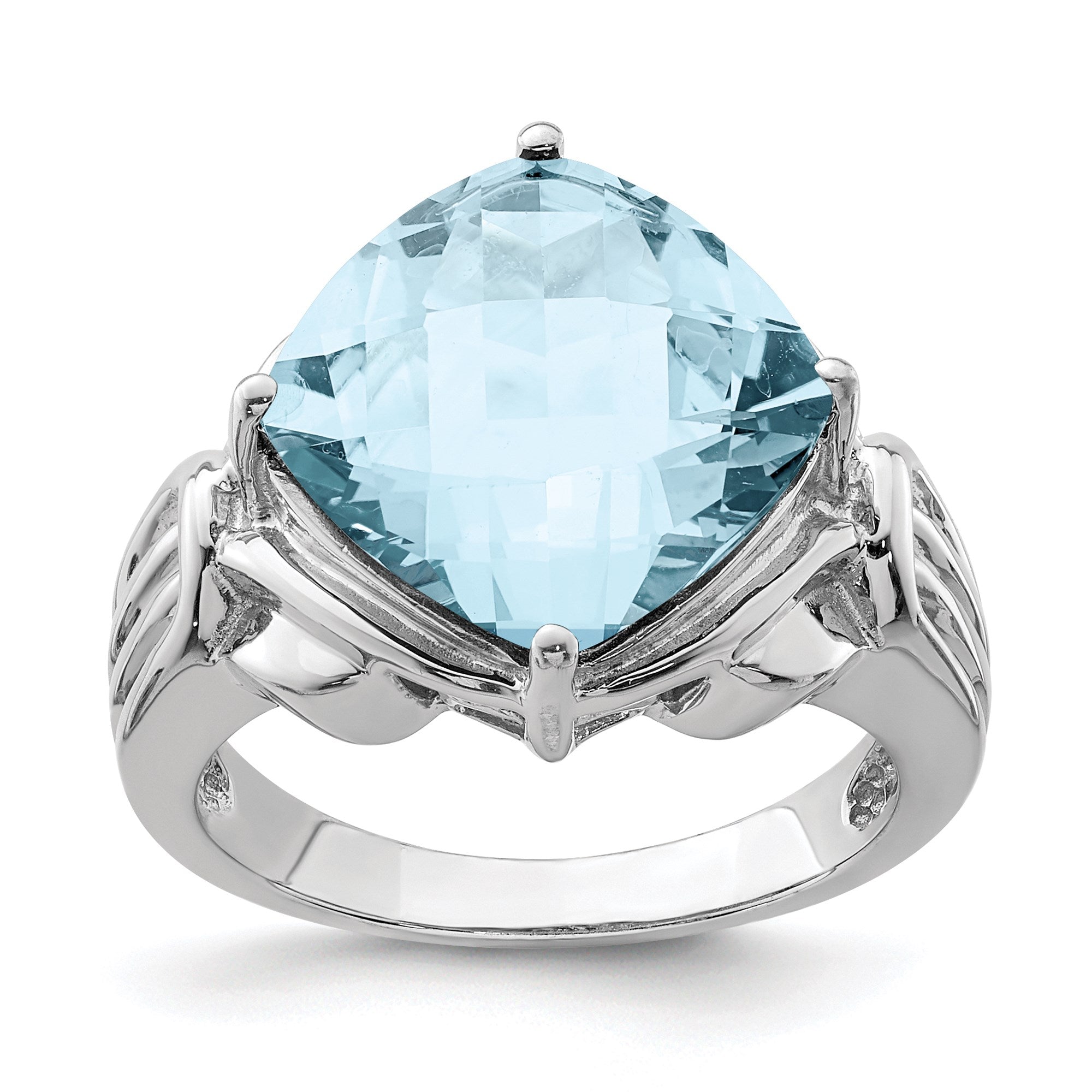 Sterling Silver Rhodium Checker-Cut Sky Blue Topaz Gemstone Birthstone Ring Fine Jewelry Gift for Her