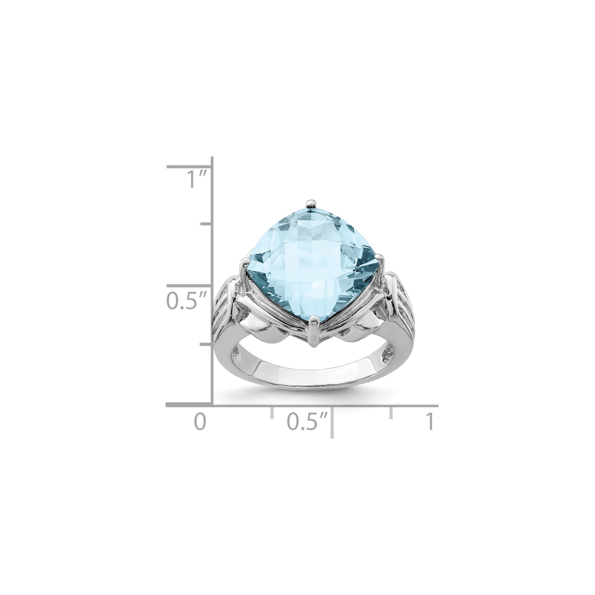 Sterling Silver Rhodium Checker-Cut Sky Blue Topaz Gemstone Birthstone Ring Fine Jewelry Gift for Her