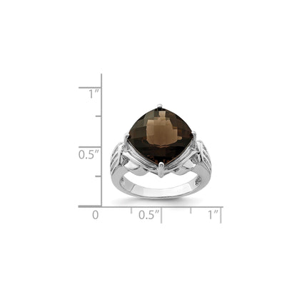 Sterling Silver Rhodium Checker-Cut Smoky Quartz Gemstone Birthstone Ring Fine Jewelry Gift for Her