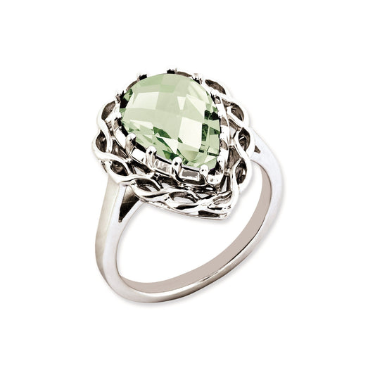 Sterling Silver 14K White Gold Plated Checker-Cut Green Quartz Gemstone Birthstone Ring Fine Jewelry Gift for Her