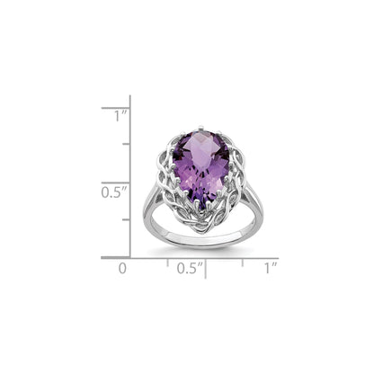 Sterling Silver 14K White Gold Plated Checker-Cut Amethyst Gemstone Birthstone Ring Fine Jewelry Gift for Her