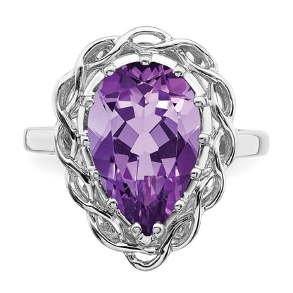 Sterling Silver 14K White Gold Plated Checker-Cut Amethyst Gemstone Birthstone Ring Fine Jewelry Gift for Her