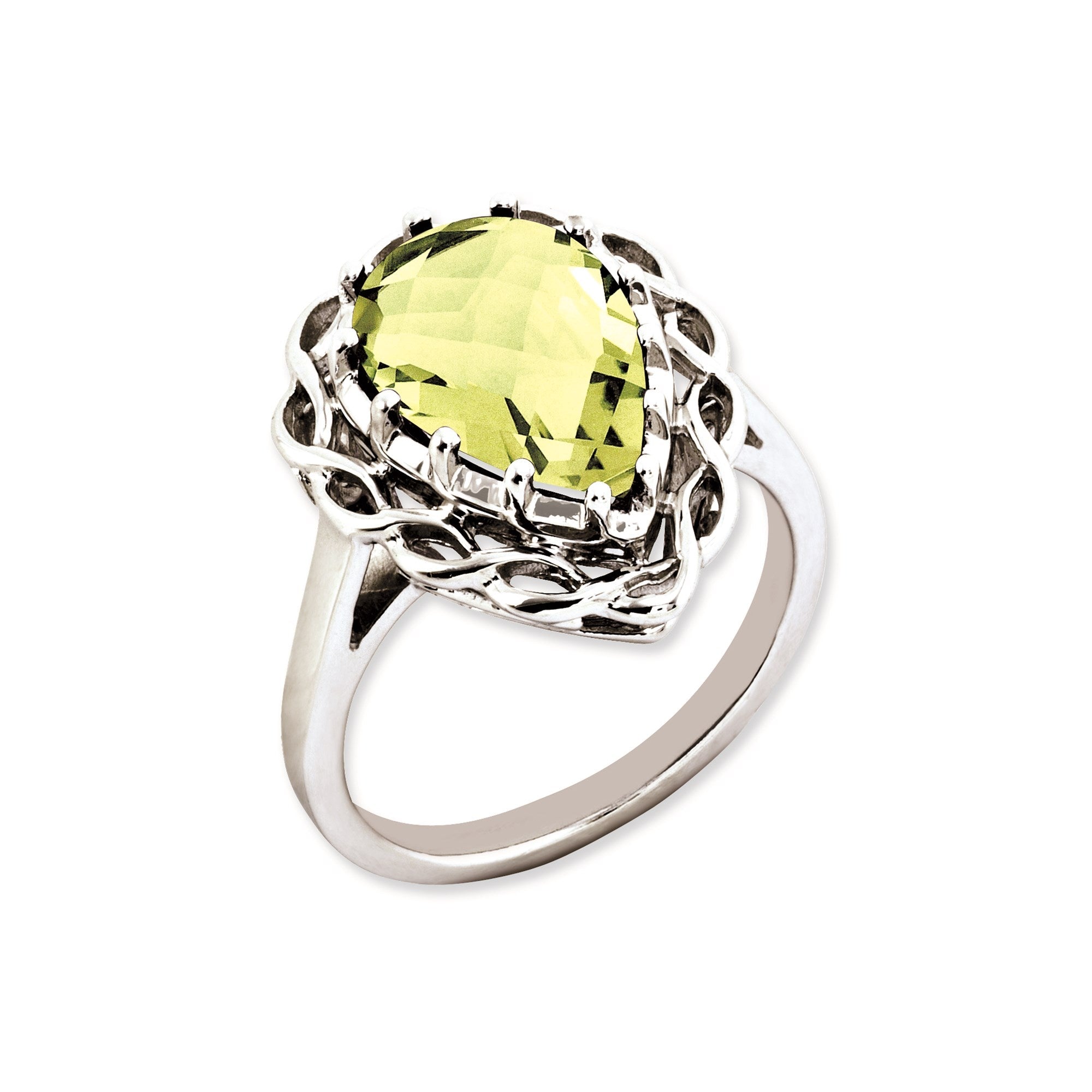 Sterling Silver 14K White Gold Plated Checker-Cut Lemon Quartz Gemstone Birthstone Ring Fine Jewelry Gift for Her