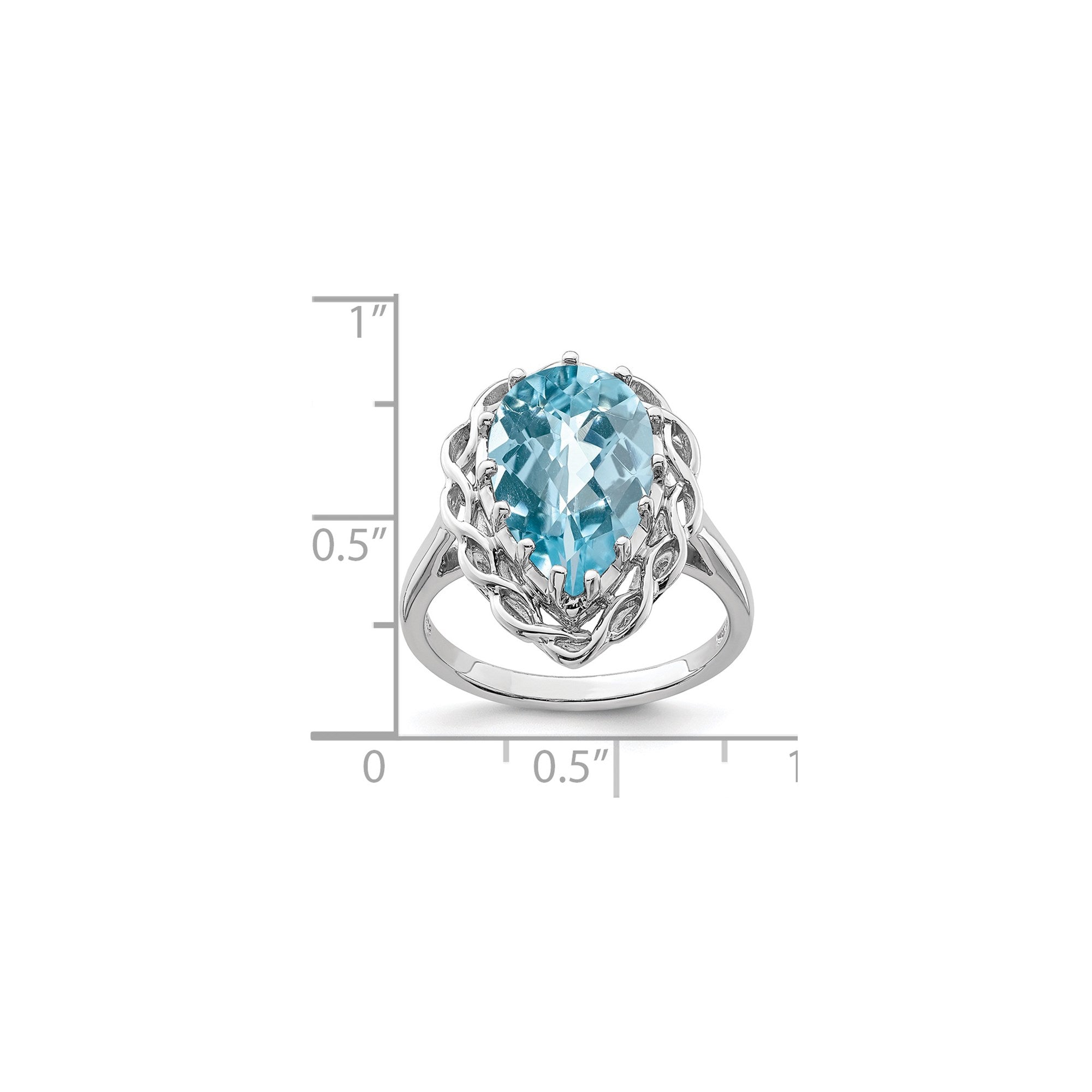 Sterling Silver Rhodium Checker-Cut Sky Blue Topaz Gemstone Birthstone Ring Fine Jewelry Gift for Her