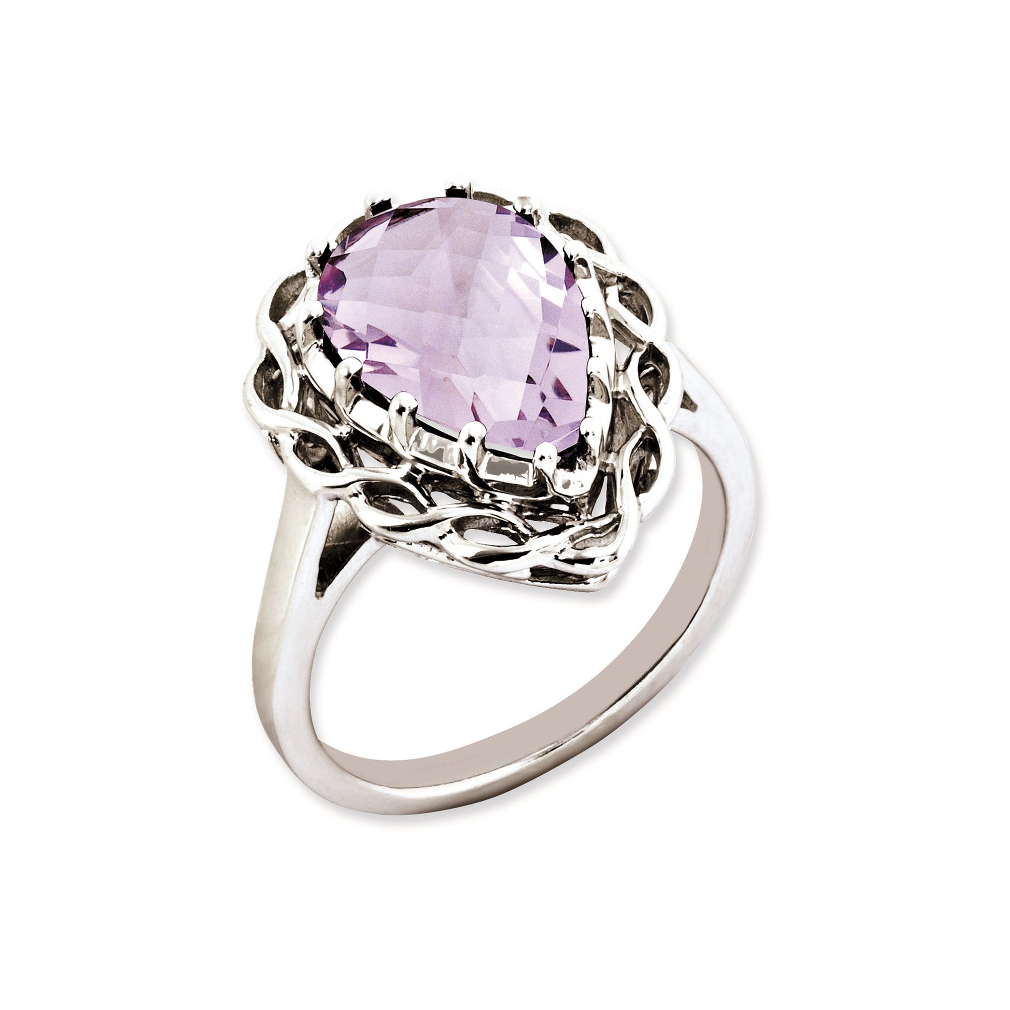 Sterling Silver 14K White Gold Plated Checker-Cut Pink Quartz Gemstone Birthstone Ring Fine Jewelry Gift for Her