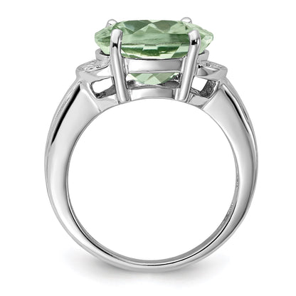 Sterling Silver Rhodium Oval Green Quartz Gemstone Birthstone Ring Fine Jewelry Gift for Her