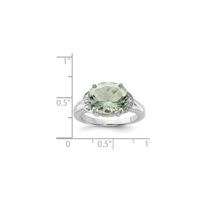 Sterling Silver Rhodium Oval Green Quartz Gemstone Birthstone Ring Fine Jewelry Gift for Her